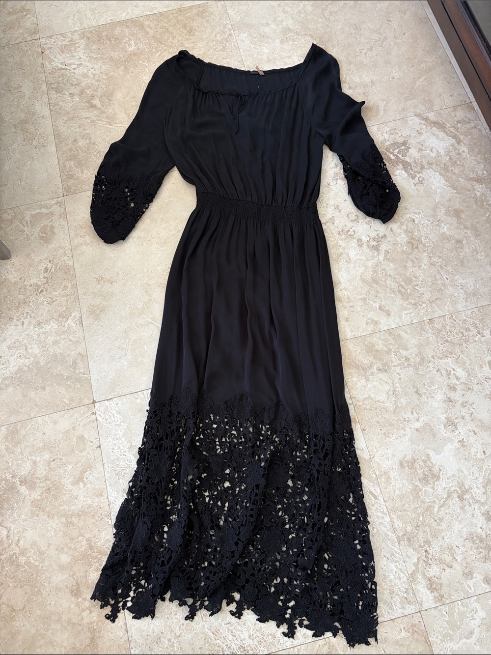 Elie Tahari Black Crochet-Hem Maxi Dress